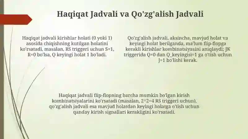 RS, JK va D triggerlarning ishlash rejimlari 4