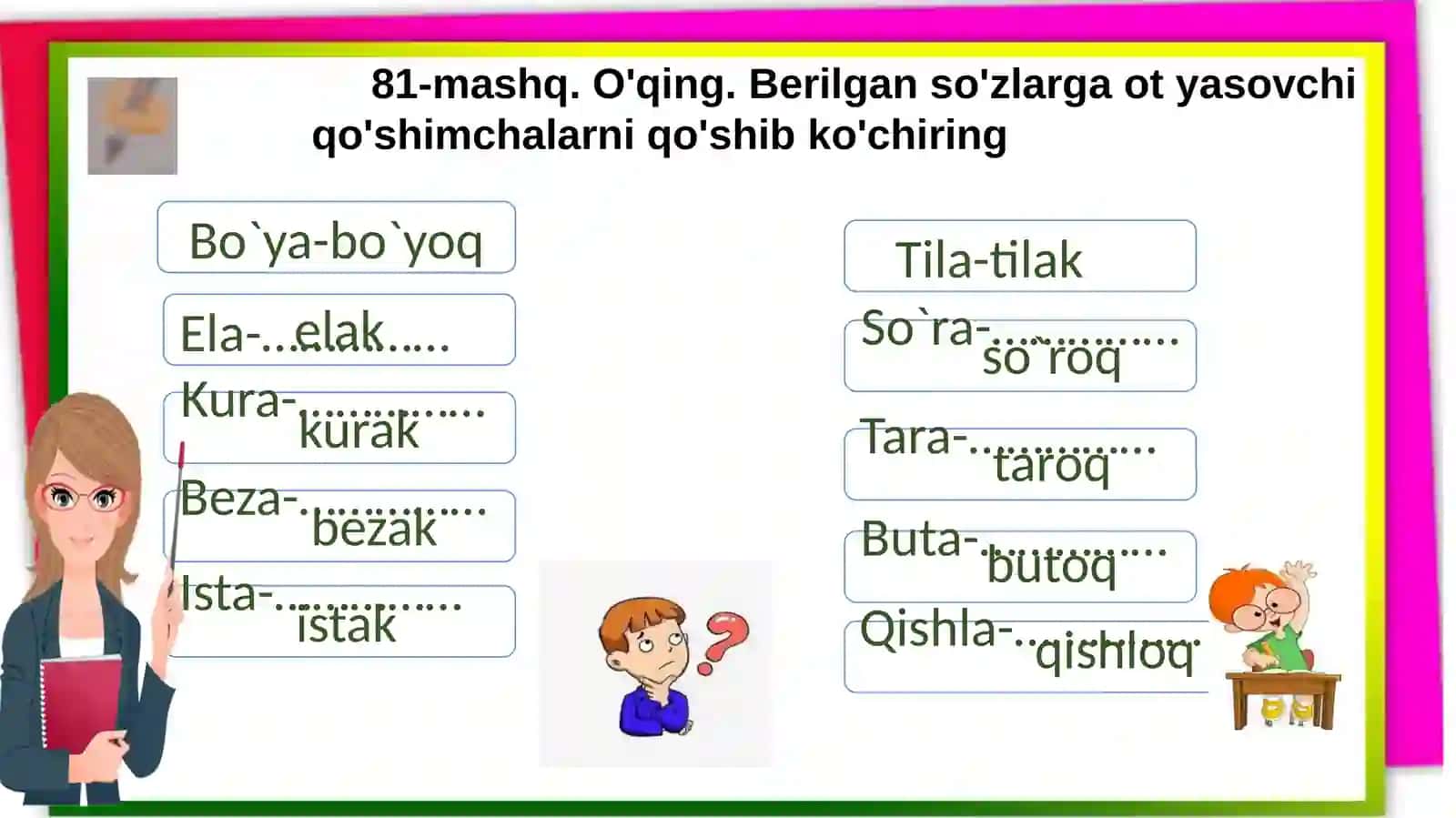 "Ot yasovchi qo`shimchalar" 4-sinf Ona tili fanidan dars ishlanma 4