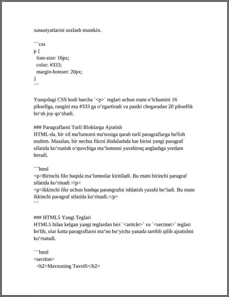 HTMLda Paragraflar Yaratish 4