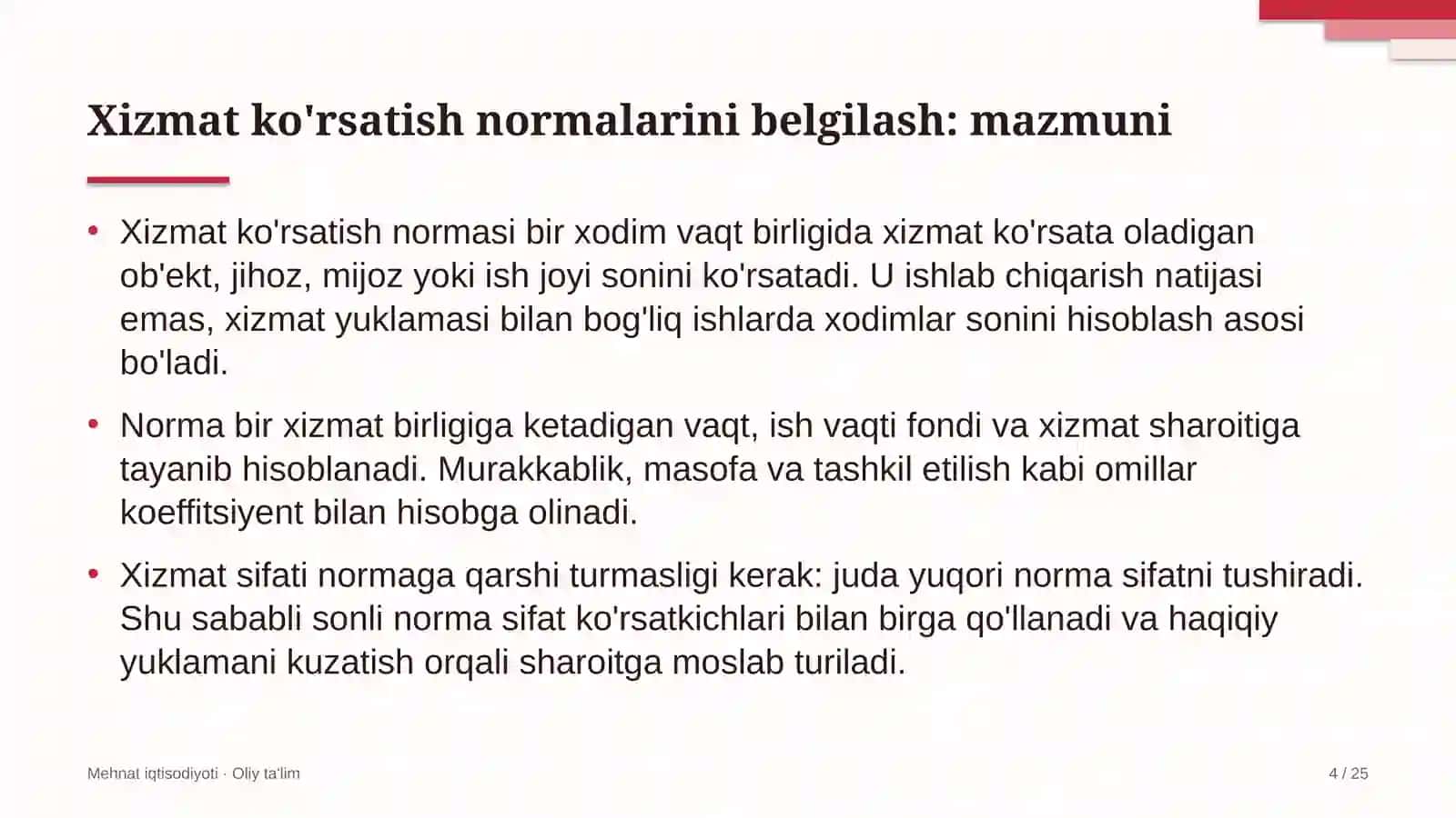 Lalmikor dehqonchilikda xizmat ko'rsatish normalarini belgilash 4