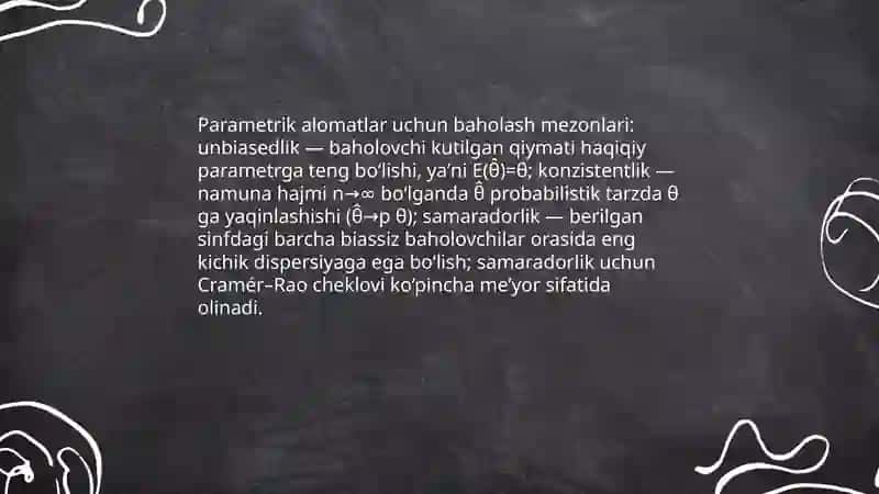 Parametrik statistik alomat tuzish usullari 4