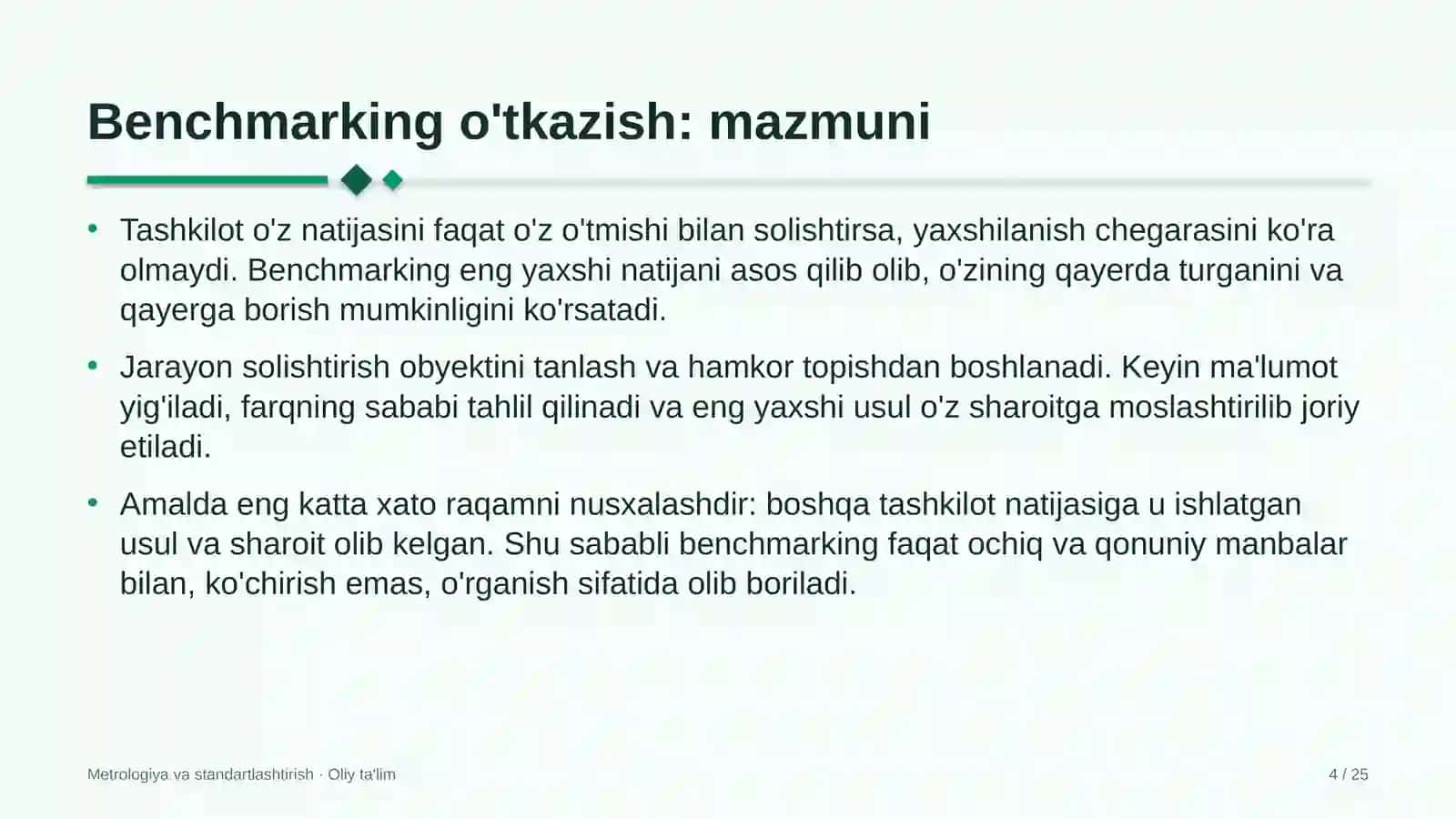 daryo transportida benchmarking o'tkazish 6634 4
