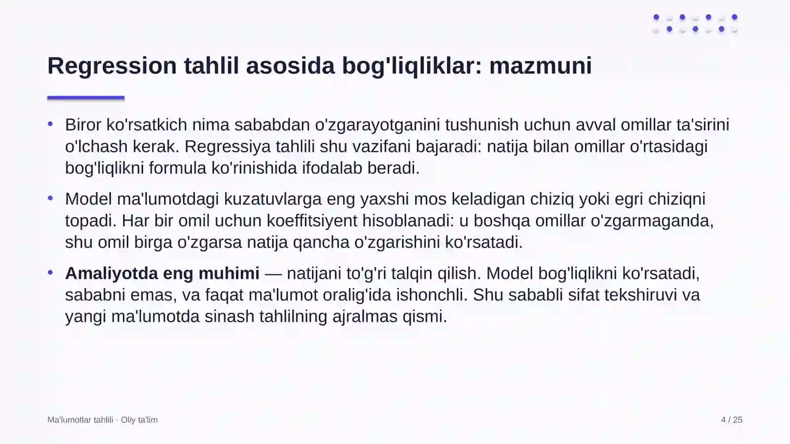 Gid-ekskursovodlik xizmatida regression tahlil asosida bog'liqliklarni aniqlash 4