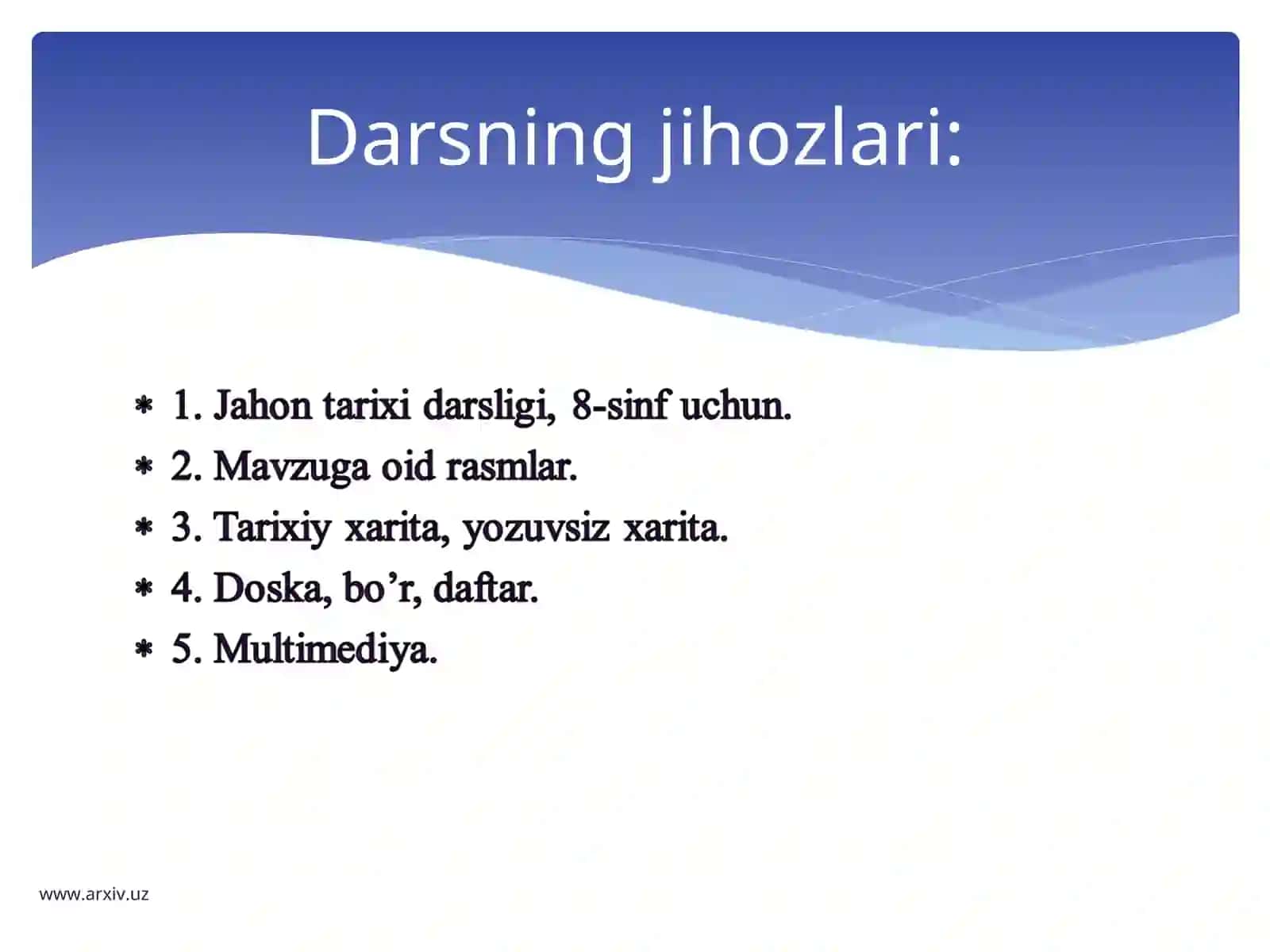 O’zbekiston tarixi Fan: Sinf 8 4