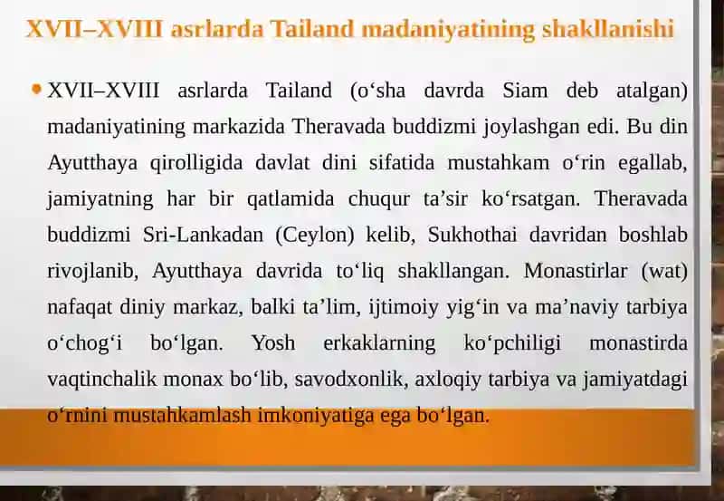 XVII–XIX asrlarda Tailand madaniyati 4