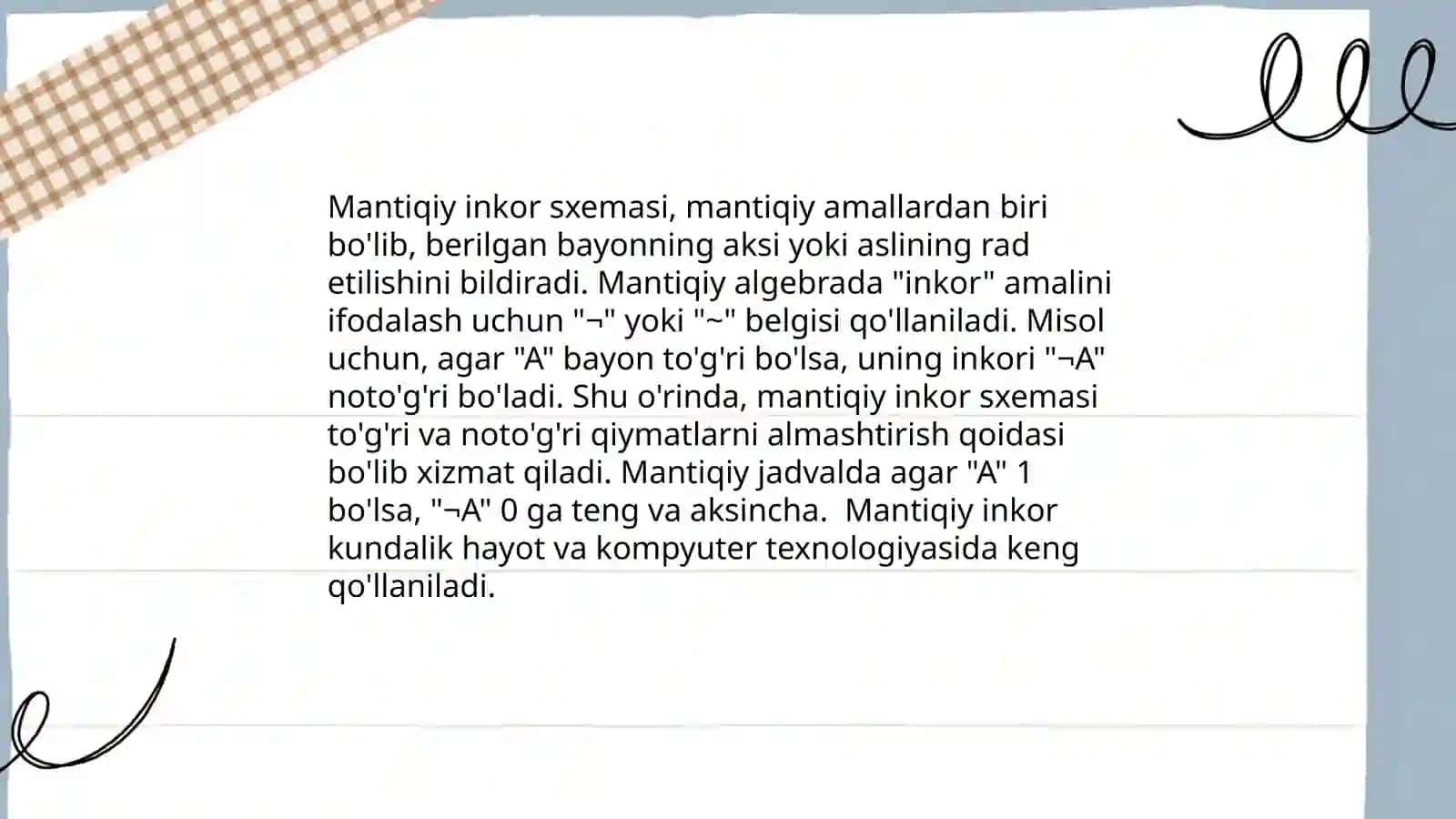 Mantiqiy inkor amali 4