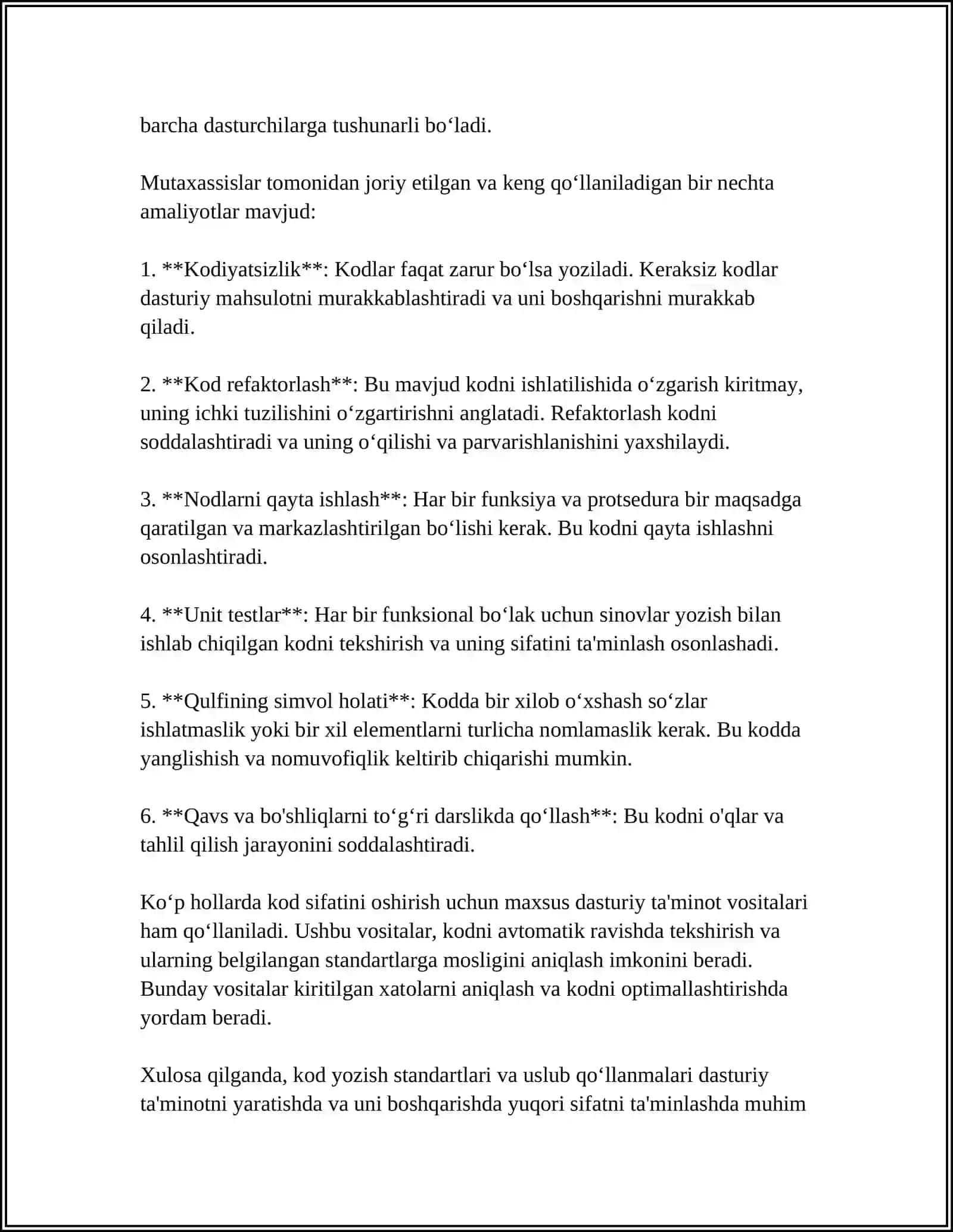 KOD SIFATINI OSHIRISH USULLARI 4