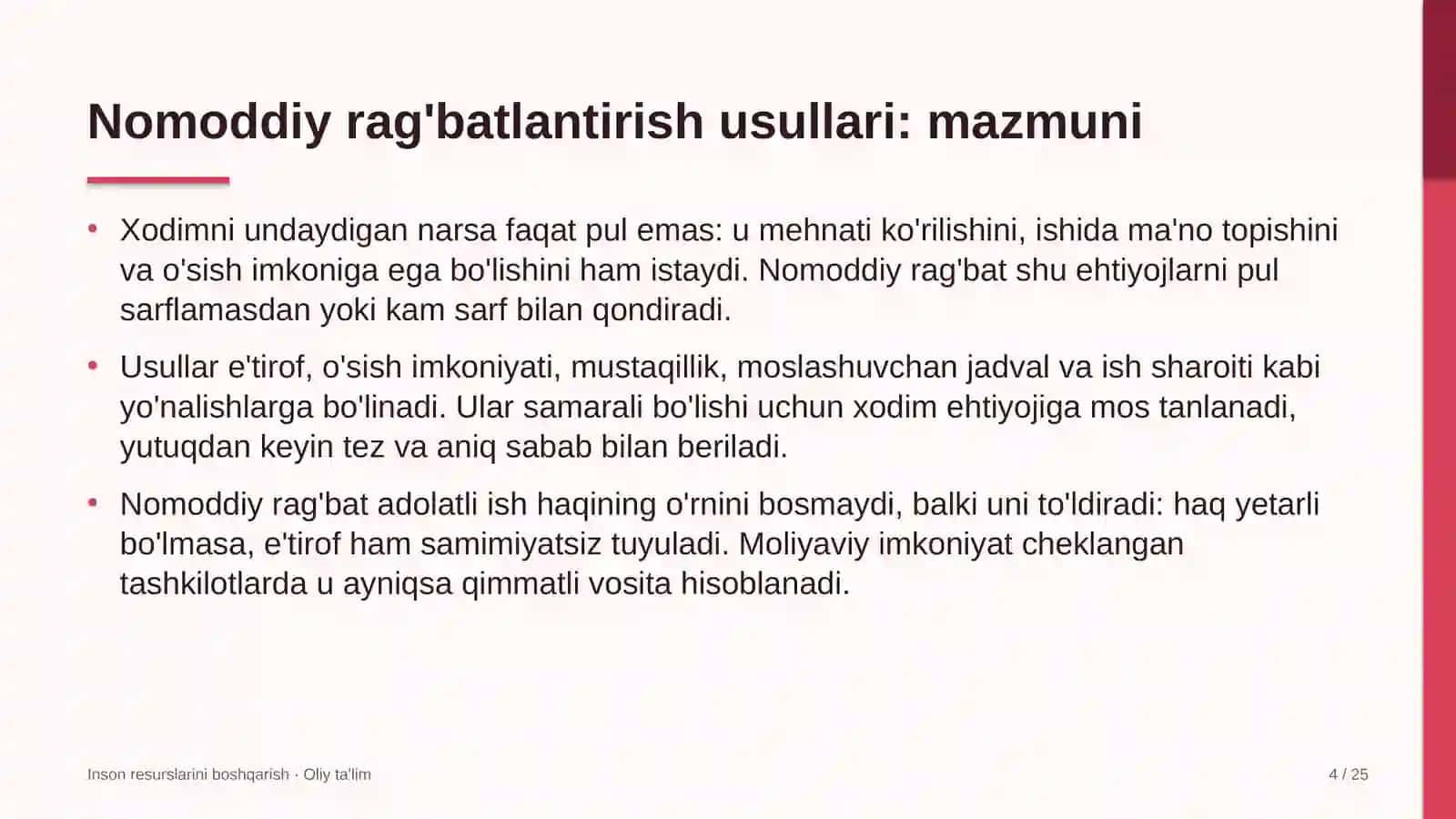 Buyurtmaxonalarda nomoddiy rag'batlantirish usullari 4
