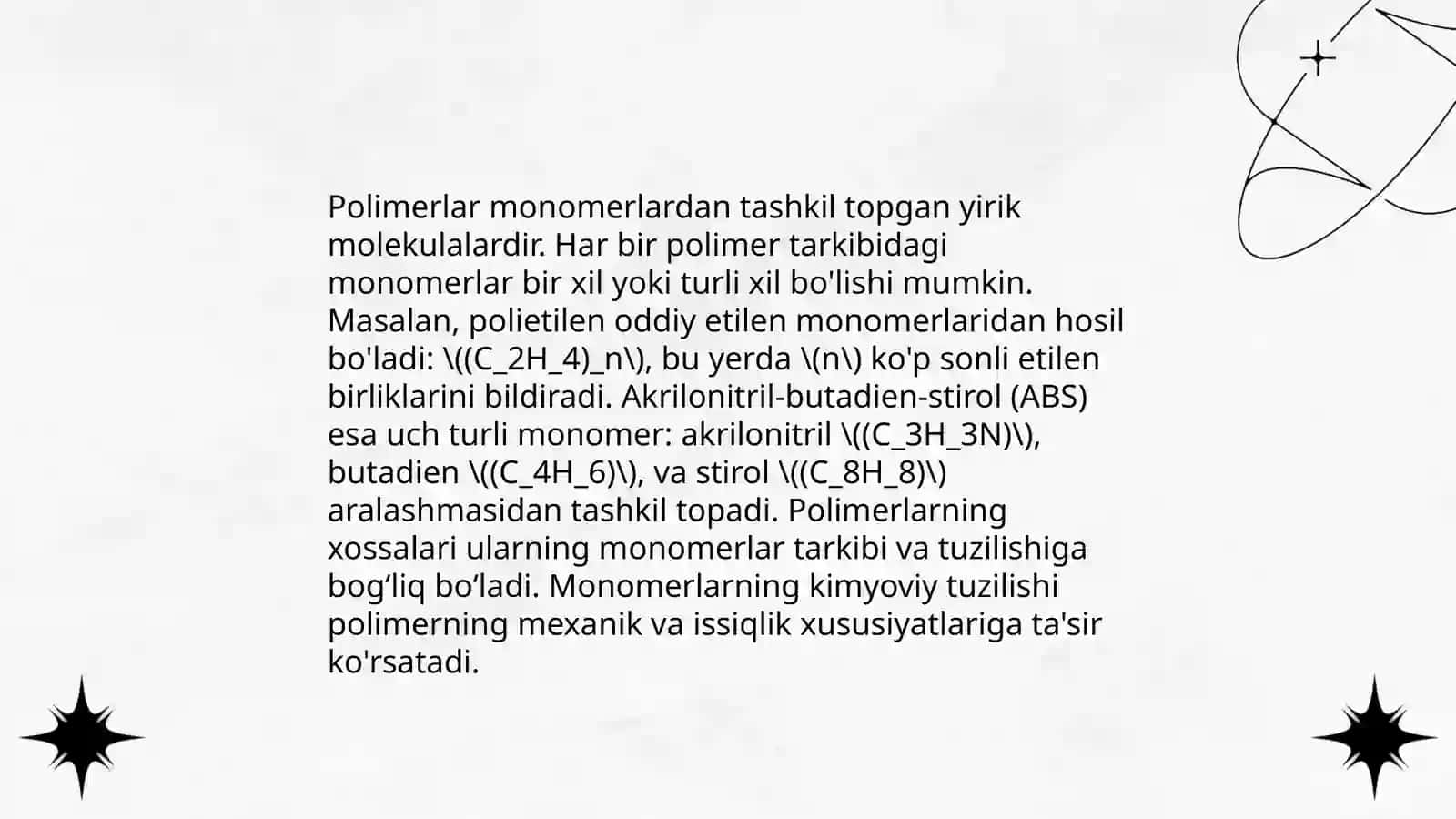 Polimerlarning kimyoviy tarkibi va xossalari 4