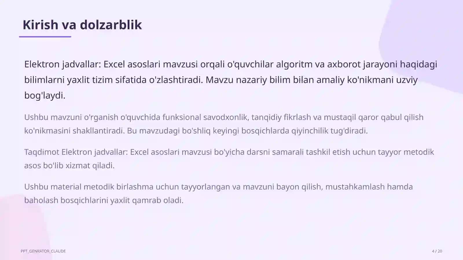 Elektron jadvallar: Excel asoslari (7-sinf) 4
