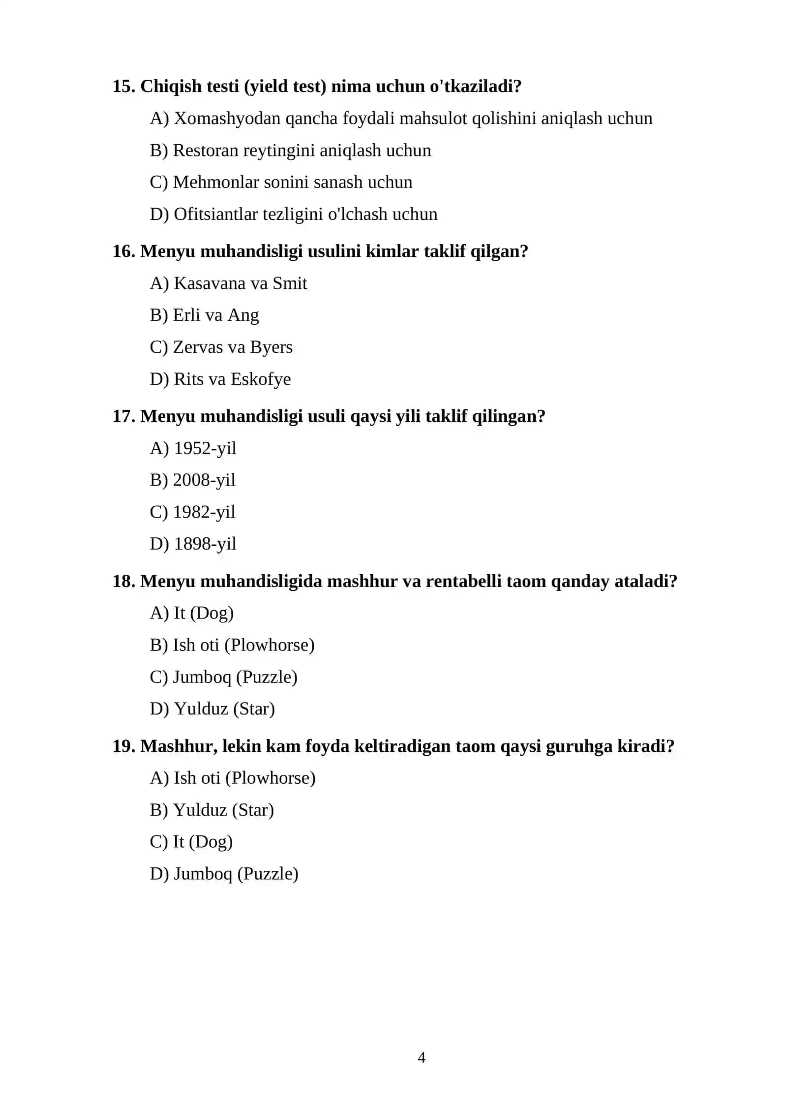 TEST TOPSHIRIQLARI 4