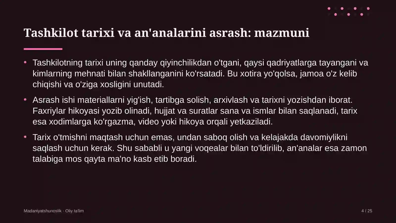 xalqaro tashkilotlarda tashkilot tarixi va an'analarini asrash 4170 4