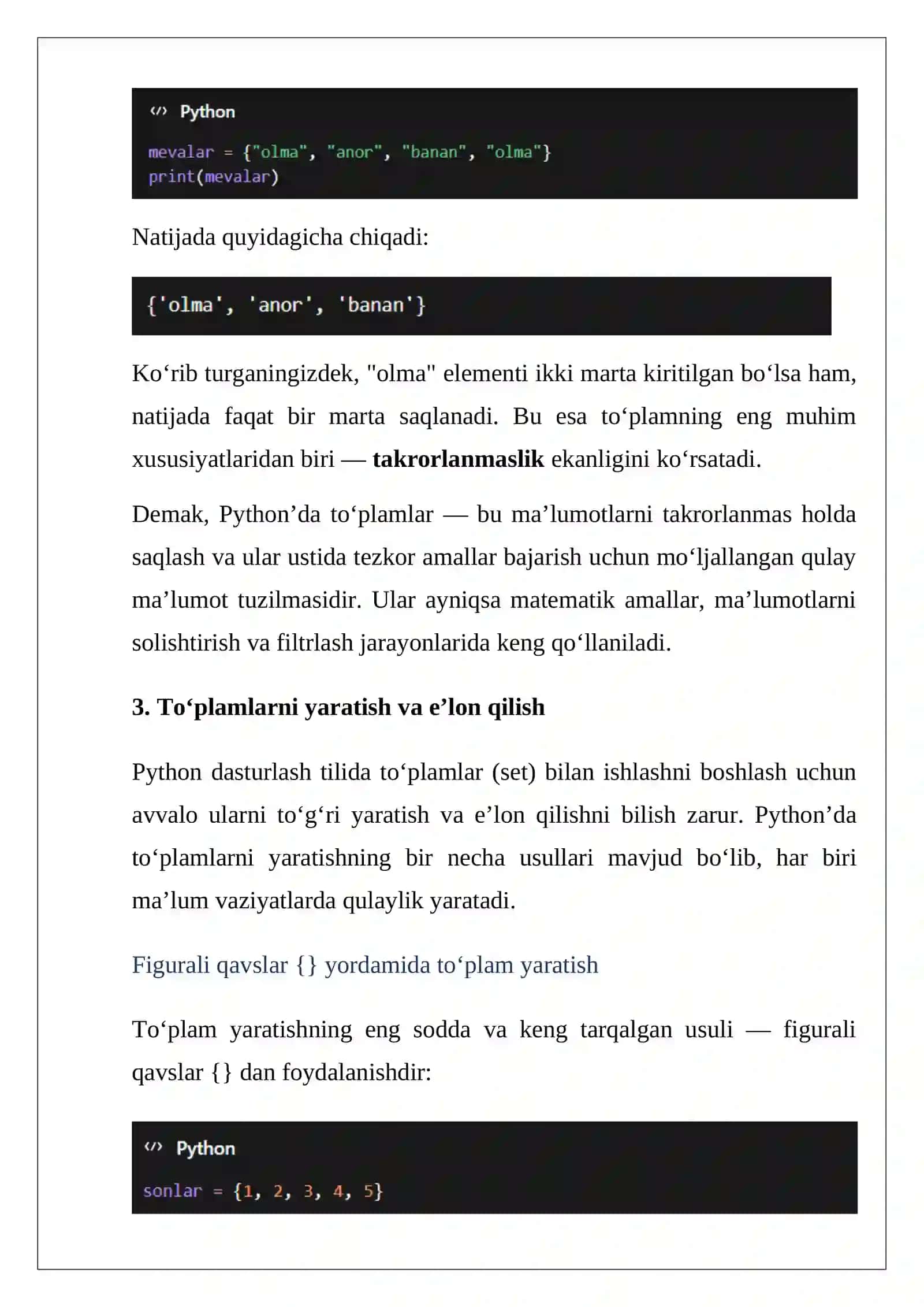 Python dasturlash tilida to‘plamlar bilan ishlash 4