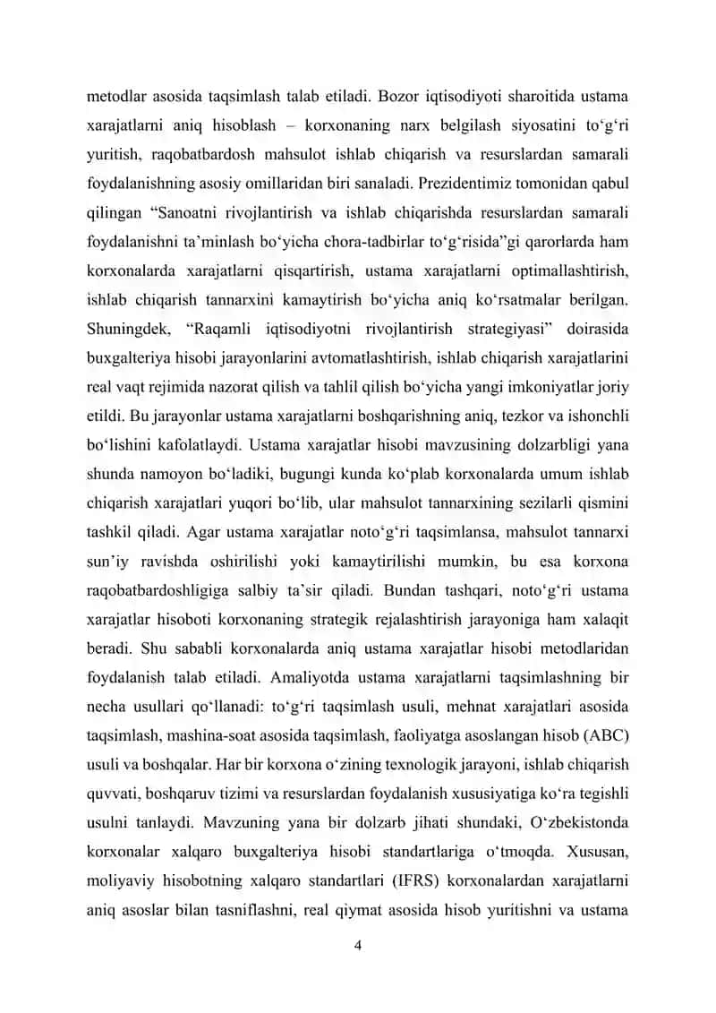 Ustama xarajatlar hisobi 4
