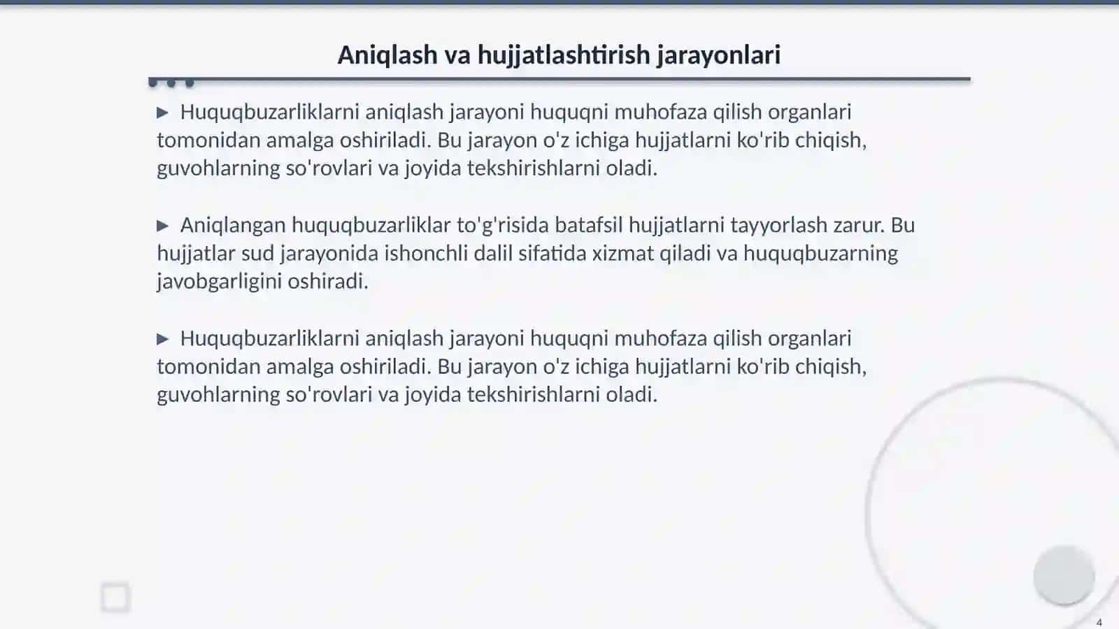 Mamuriy huquqbuzarlik to’g’risidagi ishlarni yuritish 4