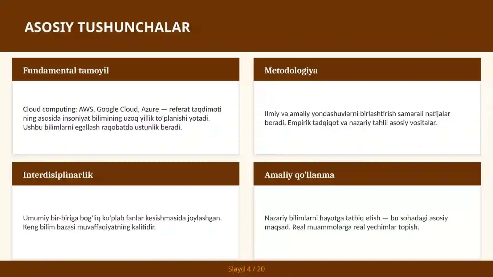 Cloud computing: AWS, Google Cloud, Azure — referat taqdimoti 4
