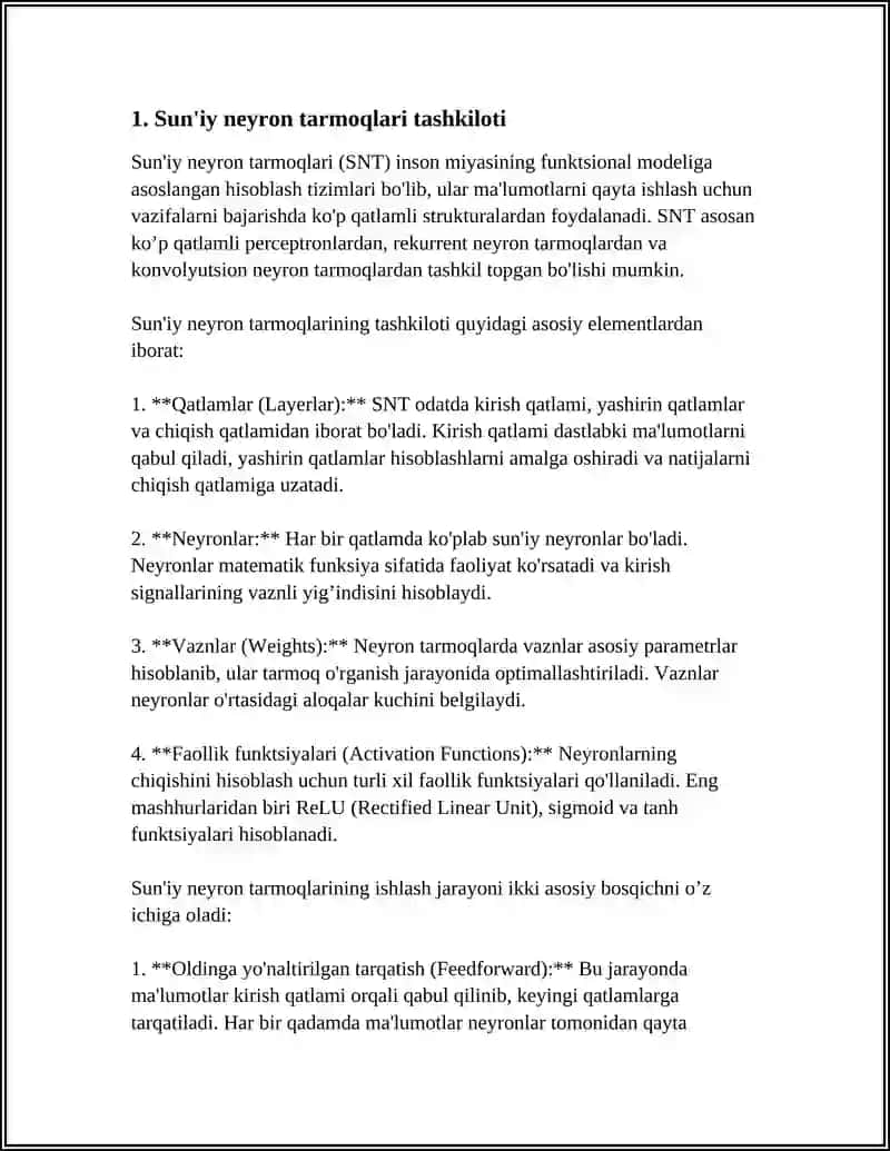Sun'iy neyron tarmoqlari 4