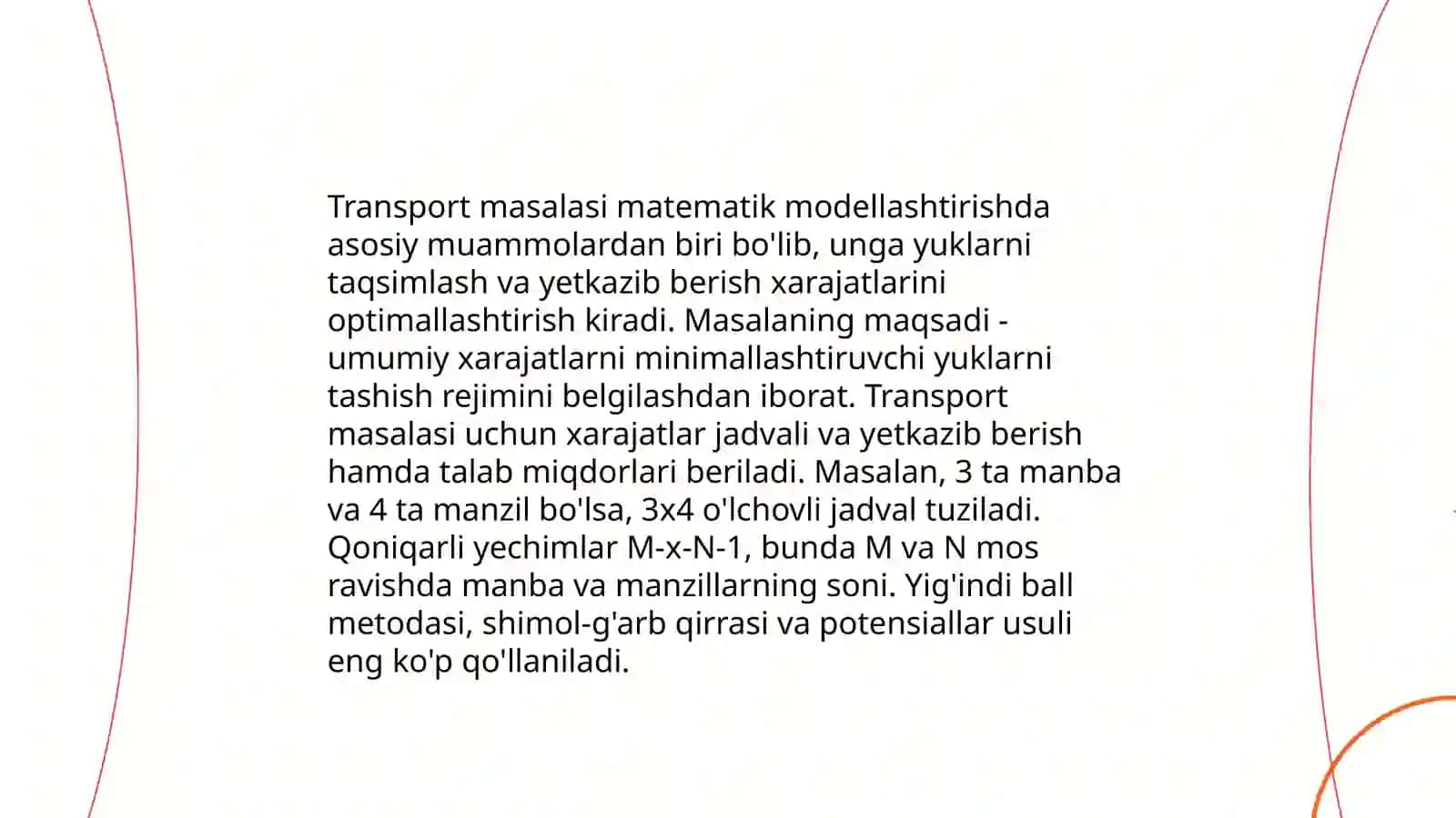 transport masalasi va uning matematik modeli 4