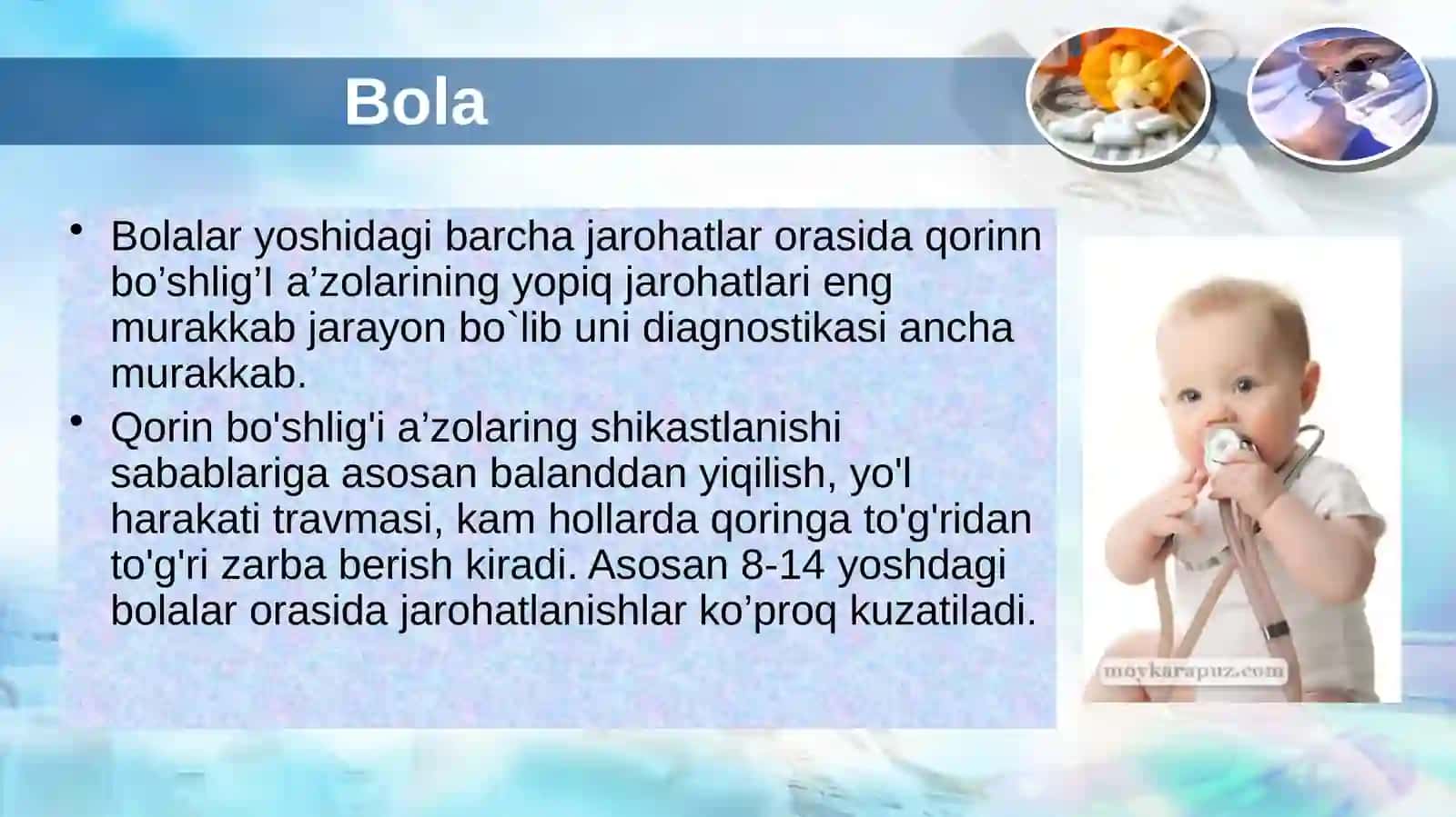 Qorin bo`shlig`i va qorin parda orti a`zolari yopiq jarohatlari 4