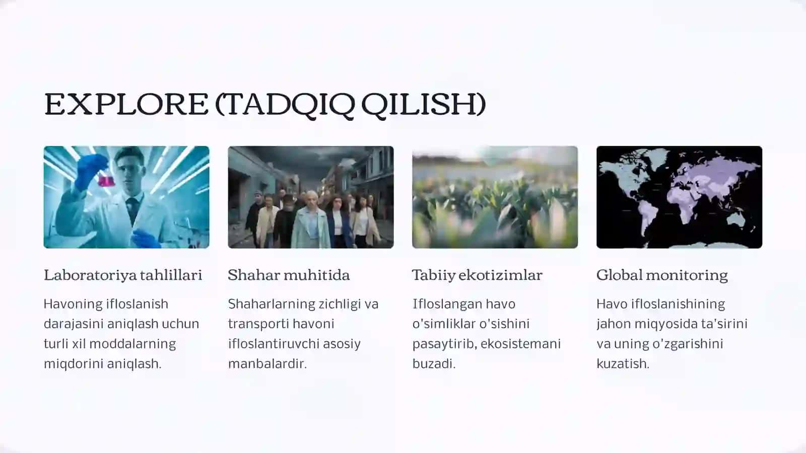 Havoning ifloslanishiga taʼsir etuvchi omillar. 7-sinf kimyo fanidan dars ishlanma 4