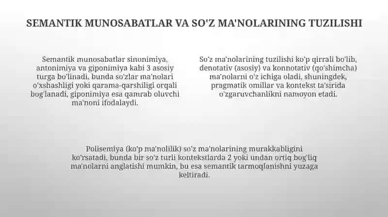 Leksik ma'noning murakkab strukturali butunlik ekanligi 4
