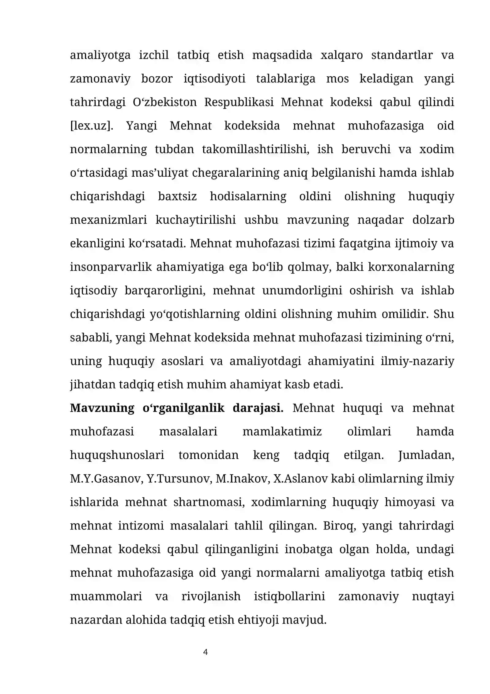 “Mehnat muhofazasi bo’yicha O’zbekiston Respublikasi mehnat kodekisining ahamiyati” 4