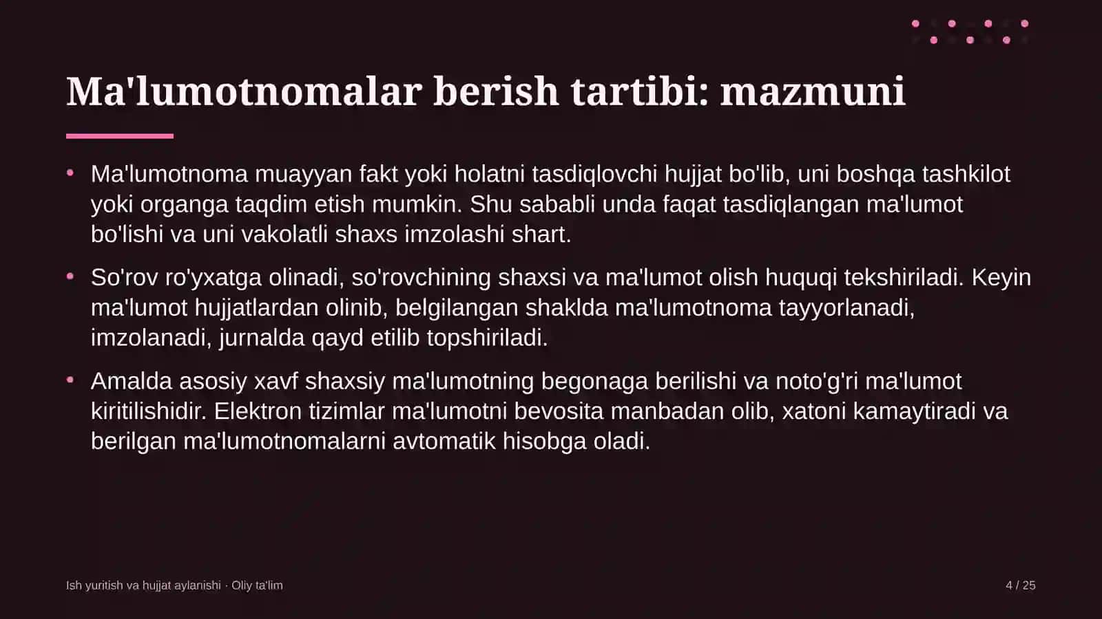 IT-kompaniyalarda ma'lumotnomalar berish tartibini belgilash 4