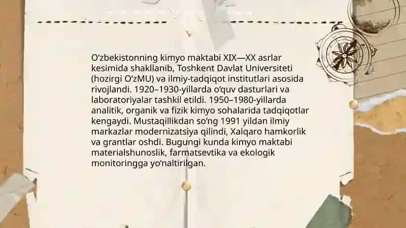 Oʻzbekiston mashhur kimyogar olimlar va ularning ilmiy datqiqotlari 4