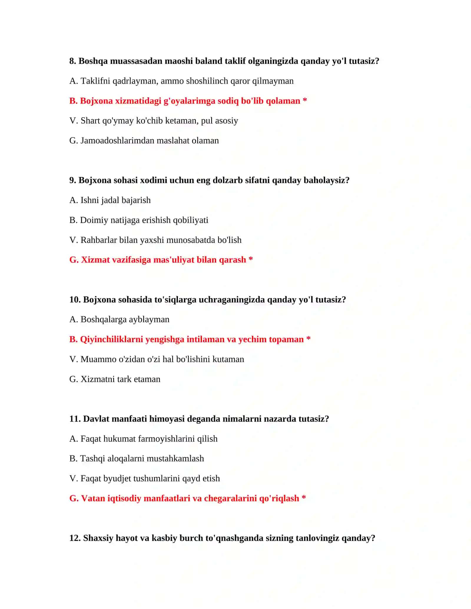 Bojxona ishiga kirish uchun test savol javoblar 4