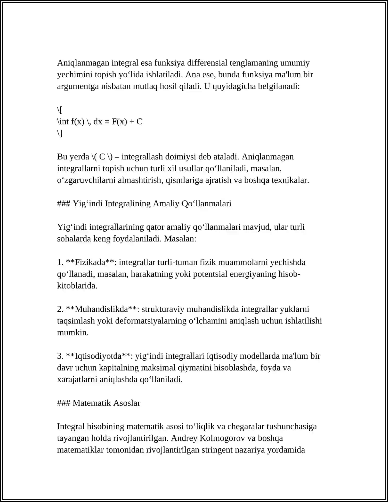 MUSTAQIL ISH Mavzu: INTEGRAL 4