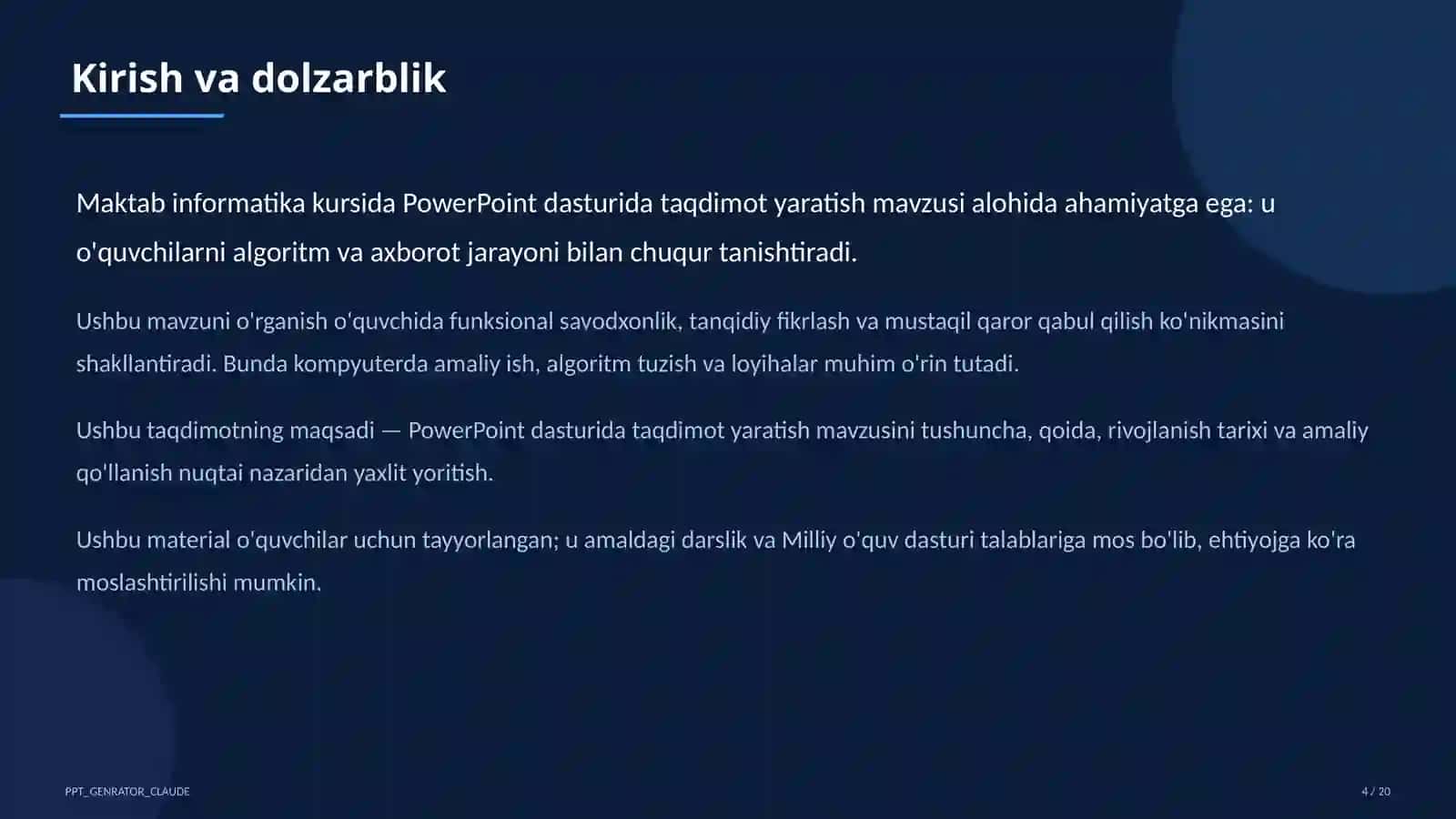 PowerPoint dasturida taqdimot yaratish (7-sinf) 4