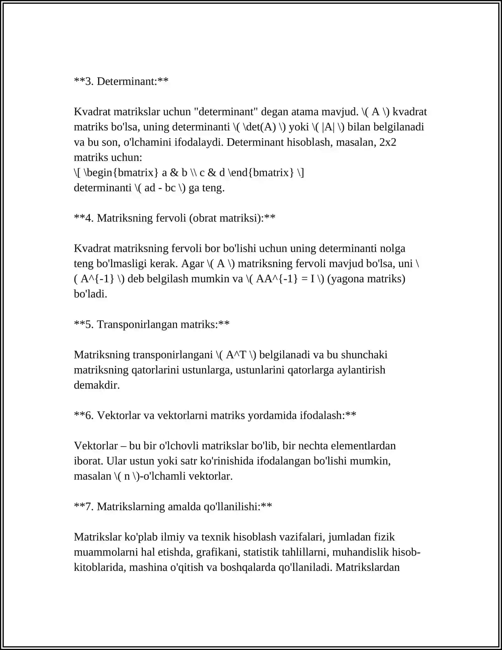 MATRITSA MA'LUMOTLAR TUZULMASI 4