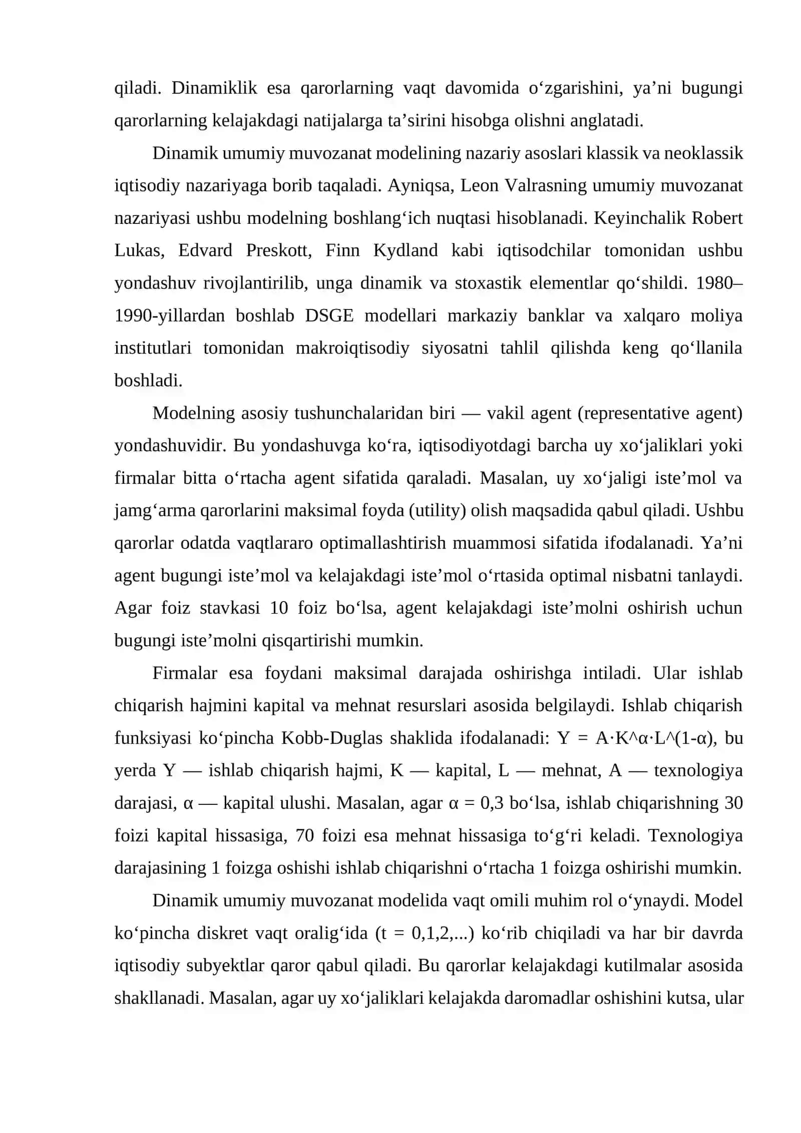 Dinamik umumiy muvozanat modelida uy xo‘jaliklari va firmalarning xatti-harakati 4