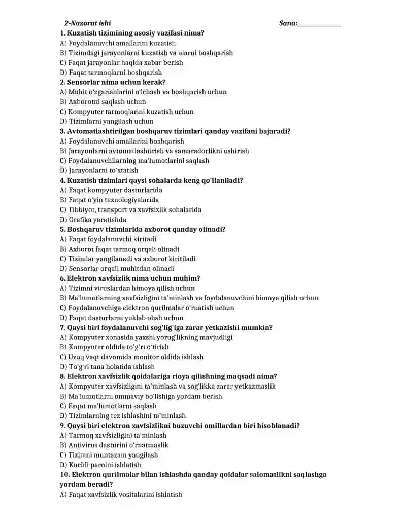 10-sinf informatika yillik test 4