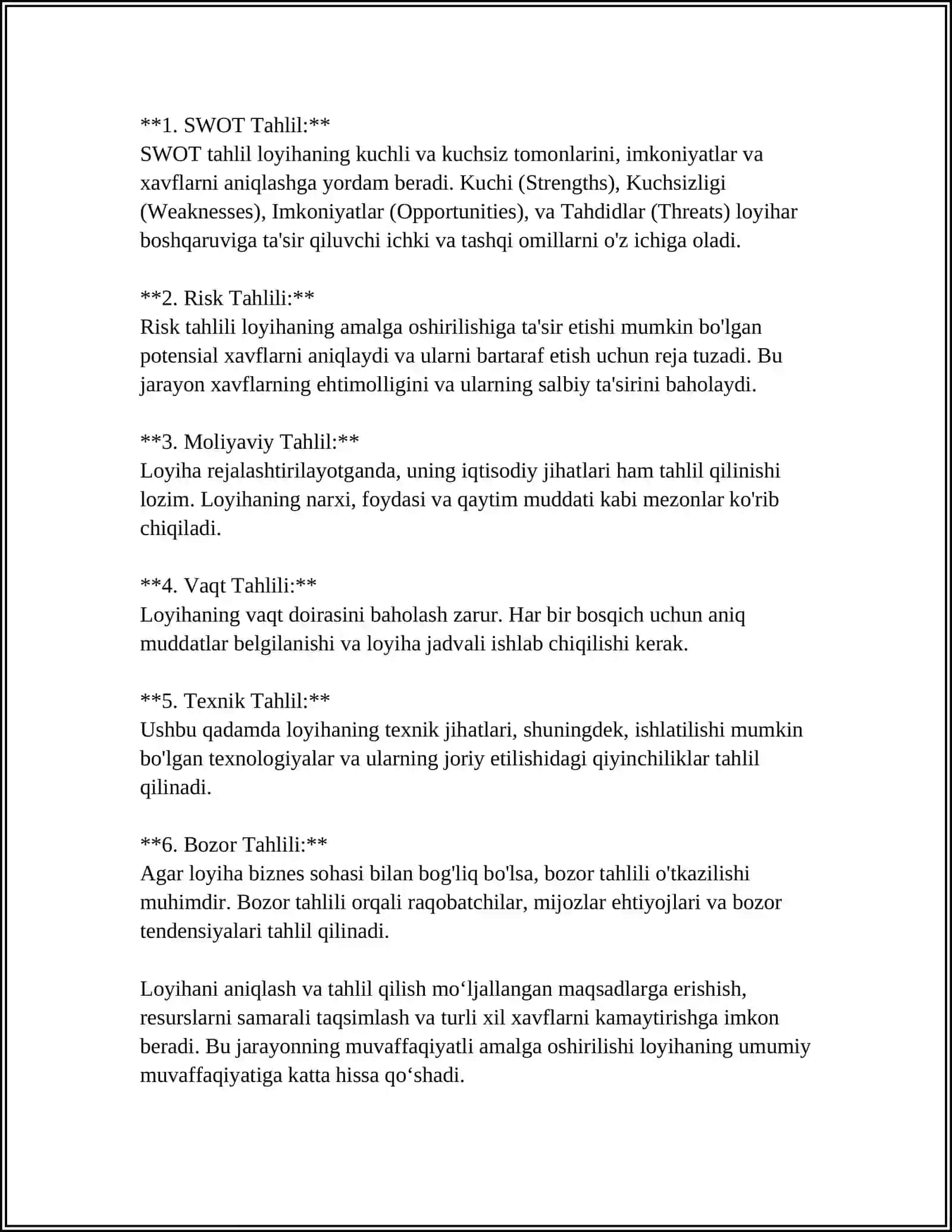 LOYIHA REJASINI TUZISH MODELLASHTIRISH 4