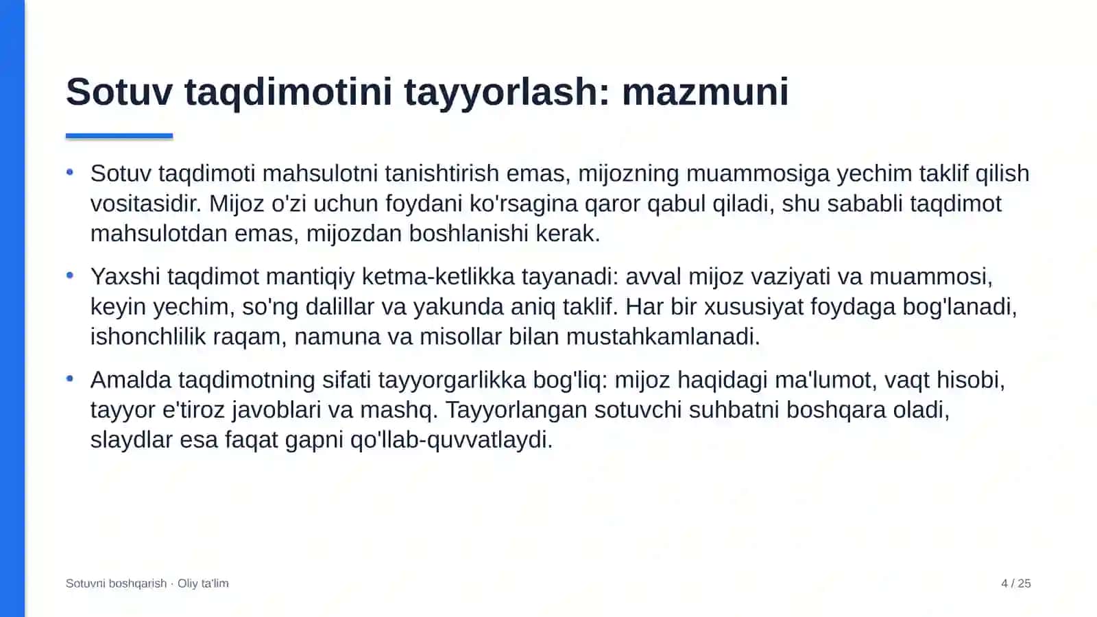 Karshering xizmatida sotuv taqdimotini tayyorlash 4