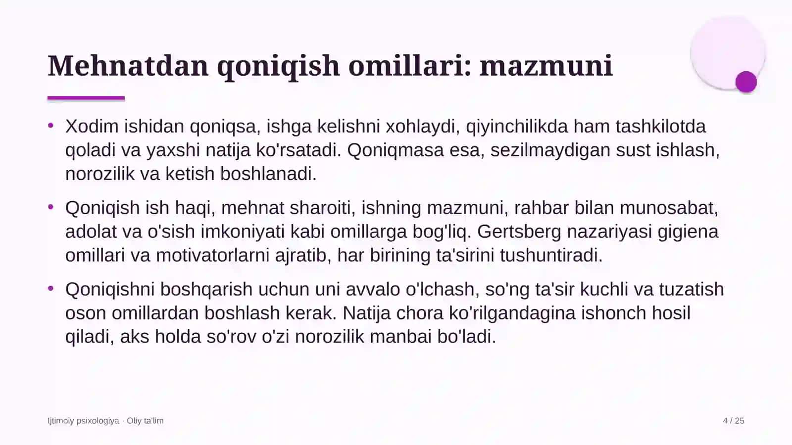 Yoga studiyalarida mehnatdan qoniqish omillari 4