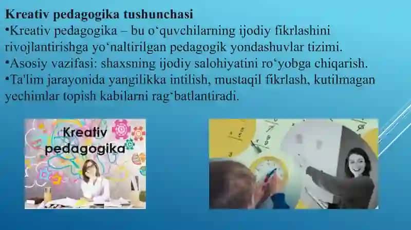 Kreativ pedagogika fanini o'qitish vositalari va ularning tasnifi. 4
