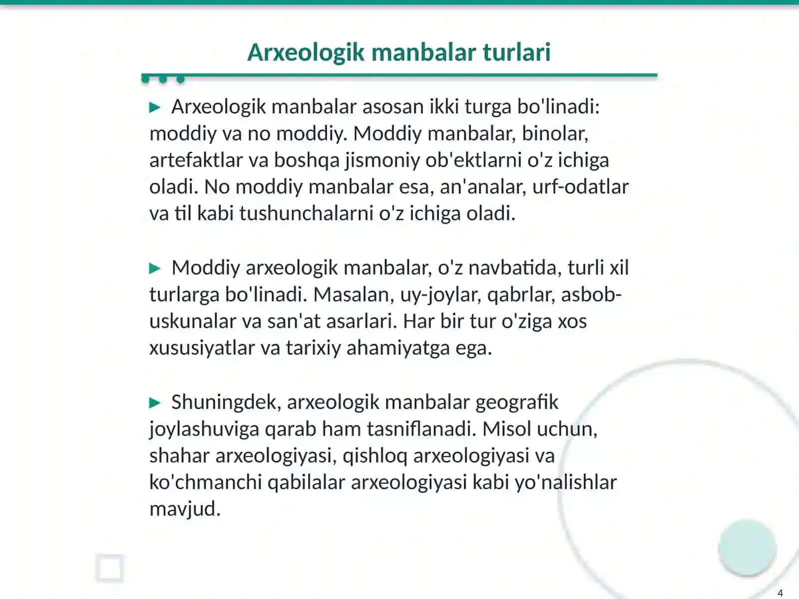 Arxeologik manba va uning turlari 4