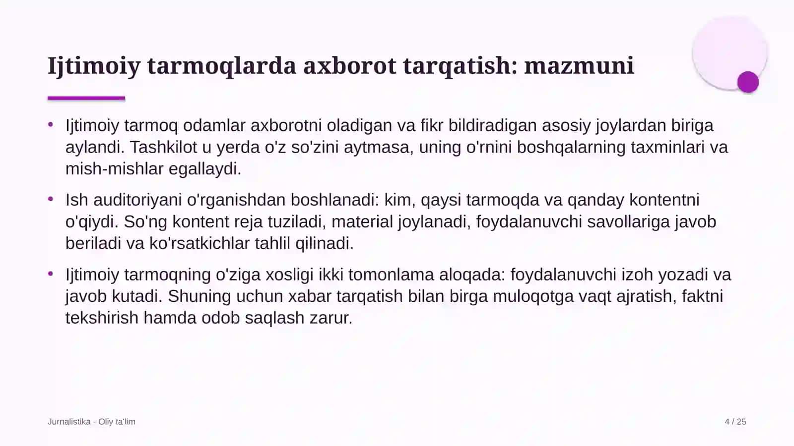 Jurnalistika · Oliy ta'lim 4