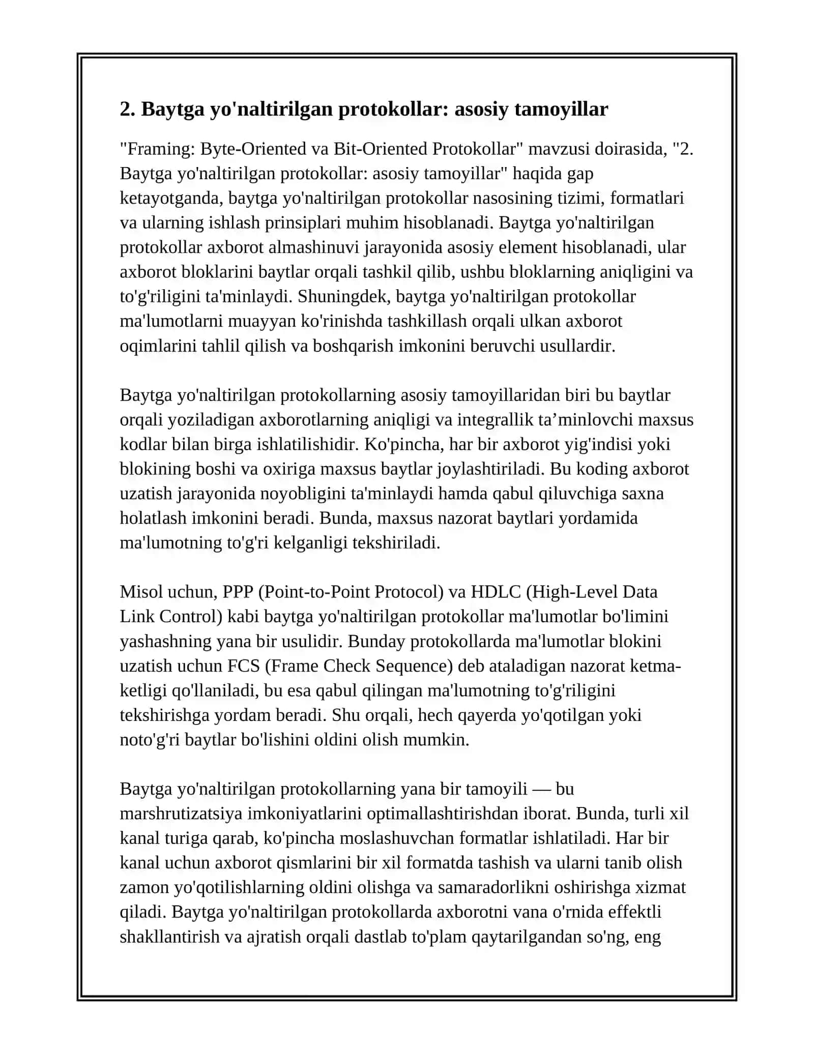 FRAMING, BYTE-ORIENTED VA BIT-ORIENTED PROTOKOLLAR 4
