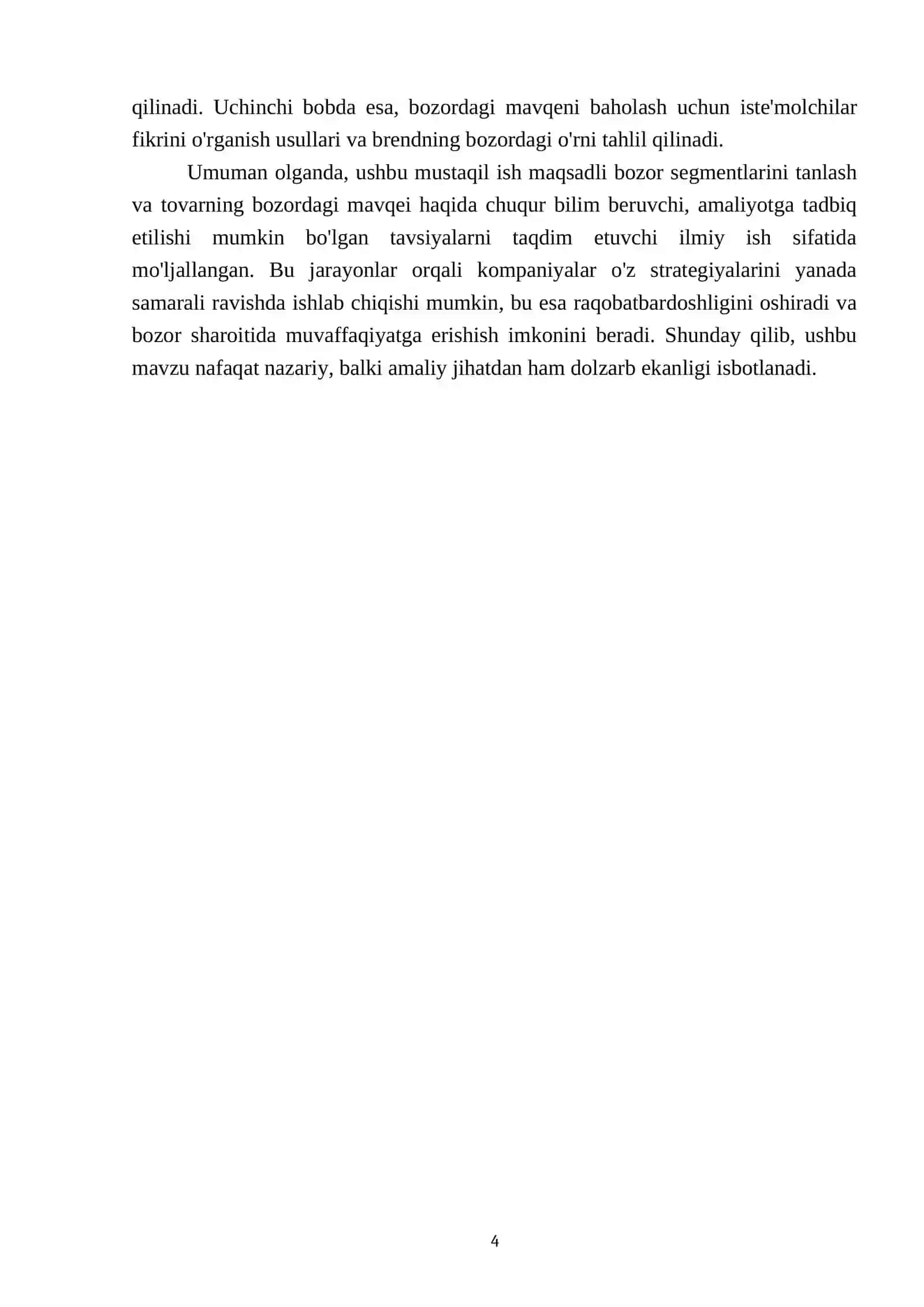 Maqsadli bozor segmentlarini tanlash va tovarni bozordagi mavqeyi 4