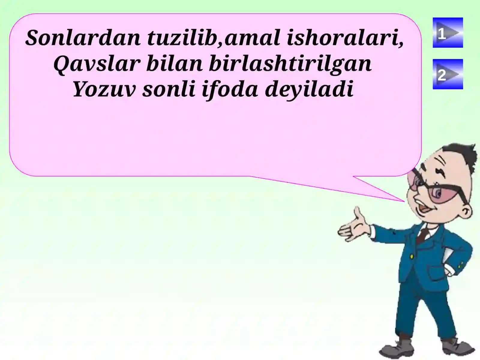 5-sinf matematika .Sonli va harfli ifodalar 4