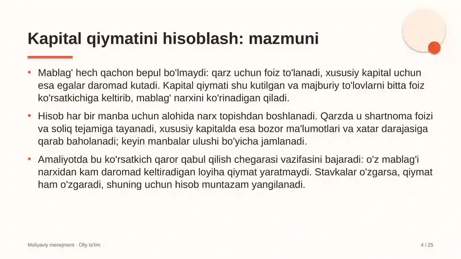 Avtoservis korxonalarida kapital qiymatini hisoblash 4
