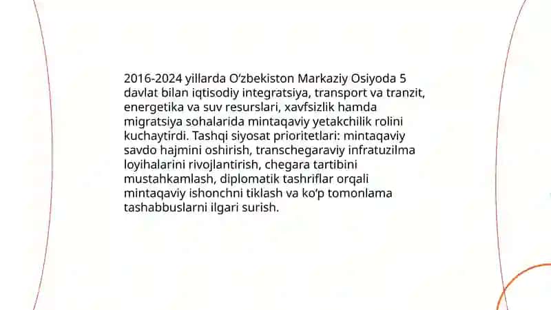Oʻzbekiston va jahon hamjamiyati (2016-2024) 4