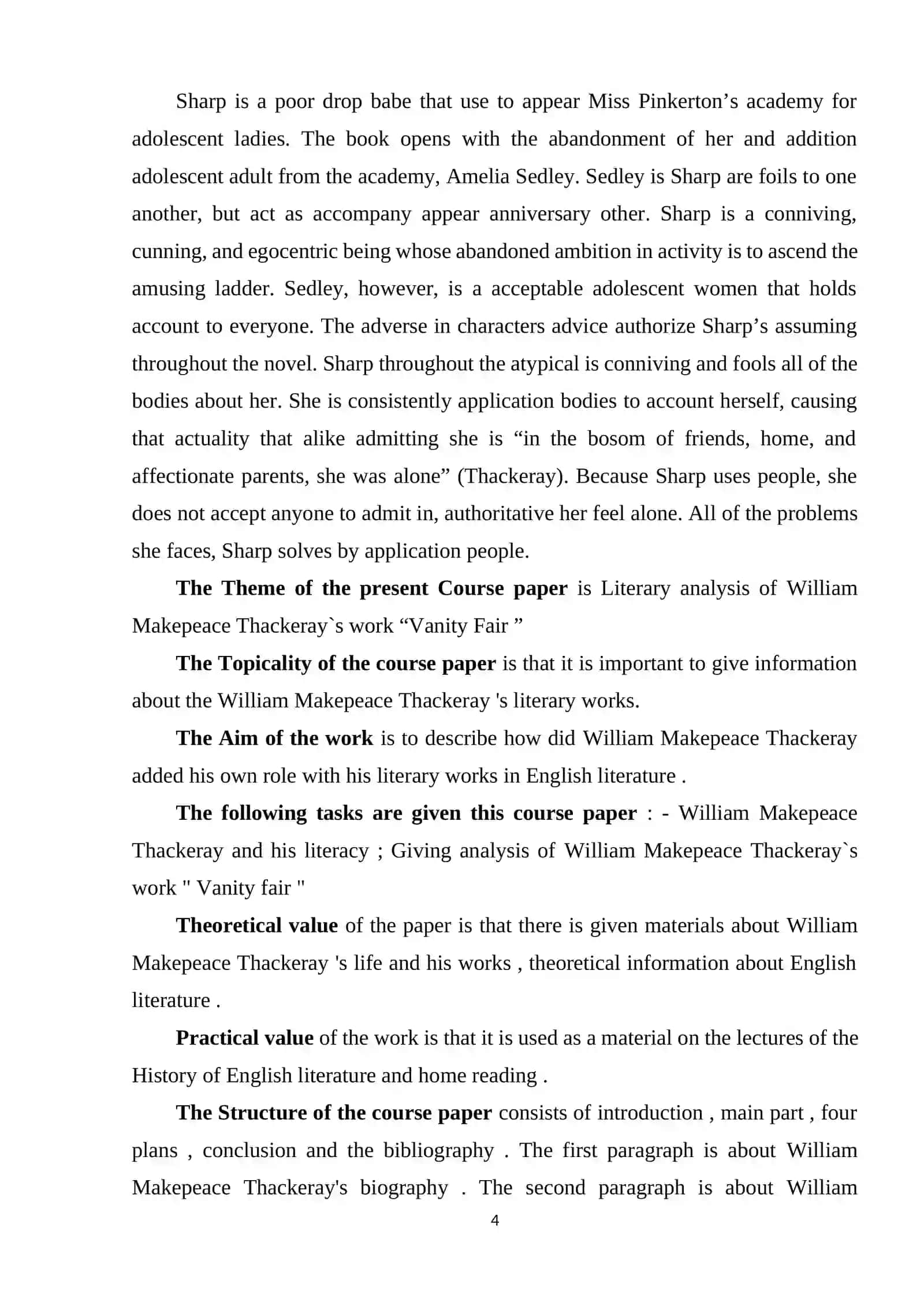 Literary analysis of William Makepeace Thackeray's work "Vanity Fair" 4