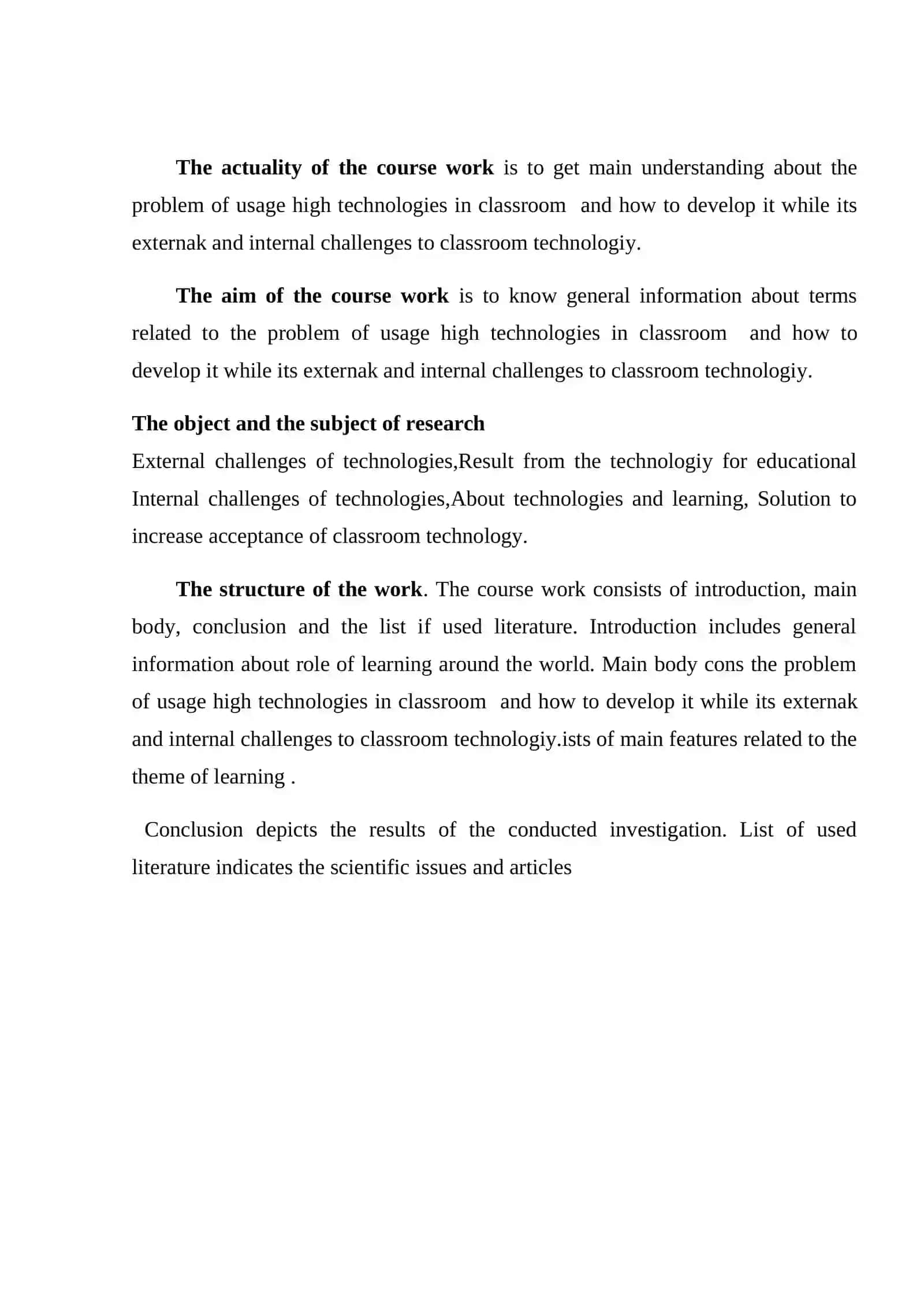 Course Work: The Problems of Usage High Technologies in Classroom 4