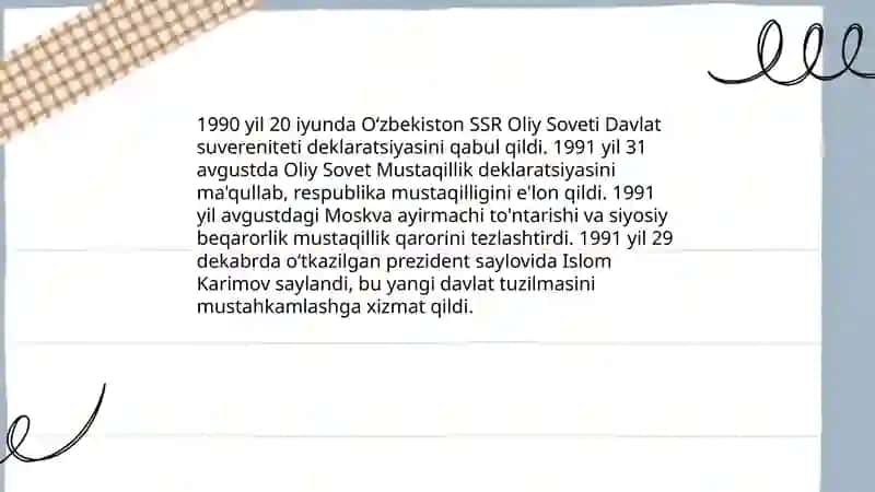Mustaqil O'zbekiston Respublikasining tashkil topishi 4