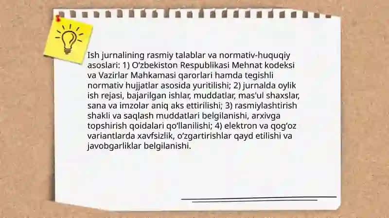 Oylik ish reja (Ish jurnali) yuritilishi 4