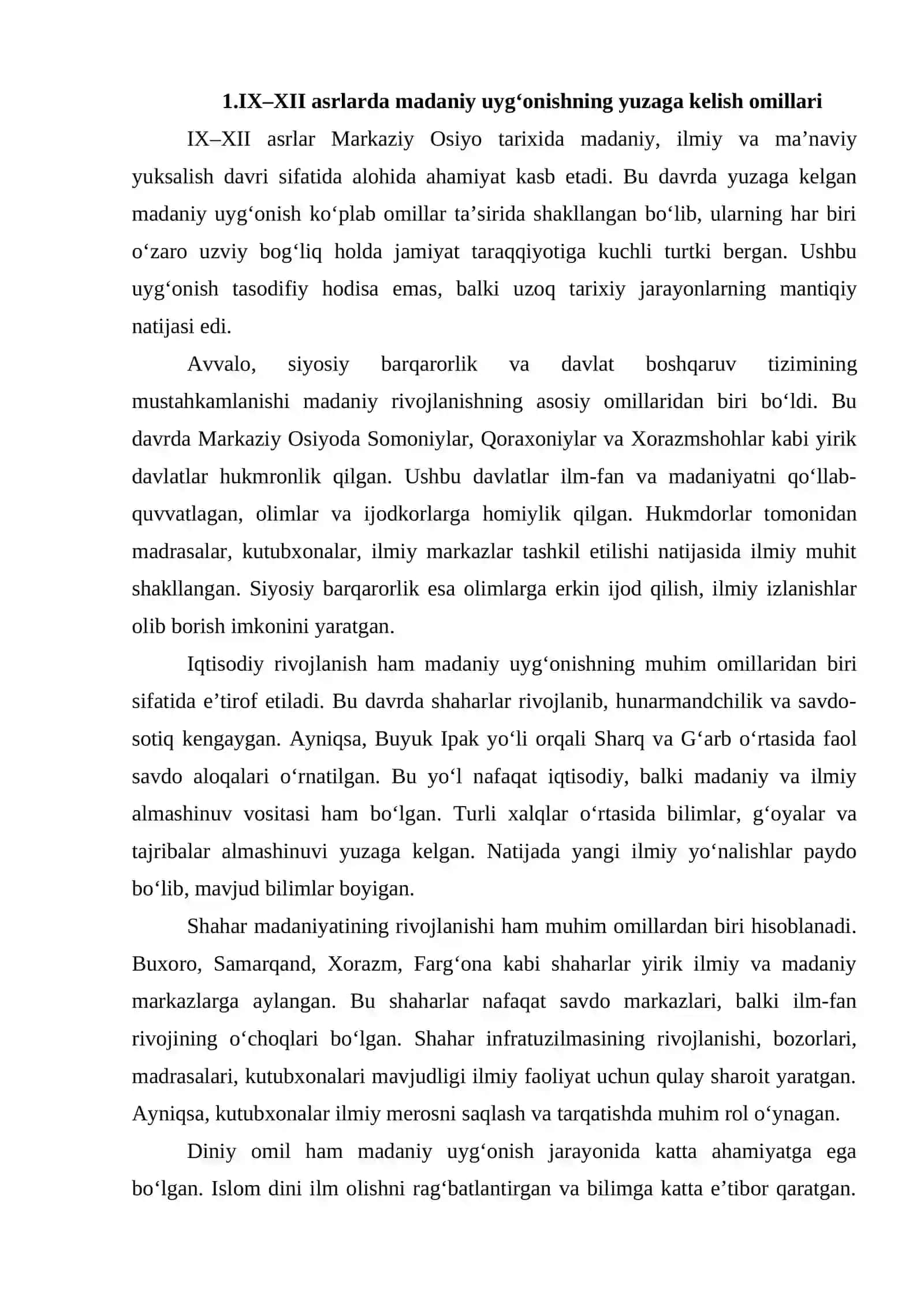 IX-XII asrlarda mamlakatimiz hududida roʻy bergan madaniy uygʻonish .(Renessans) Buyuk allomalarning jahon sivilizatsiyasiga qoʻshgan hissasi. 4